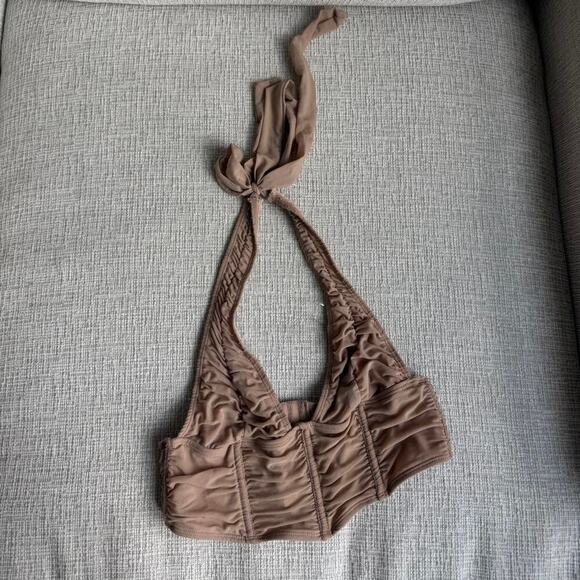 Tan tie up crop top - Picture 1 of 3